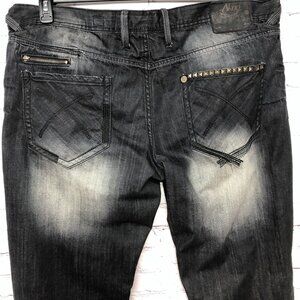 Akoo Black Distressed Studded Hip Hop Baggy Urban Street Grunge Jeans Sz 42
